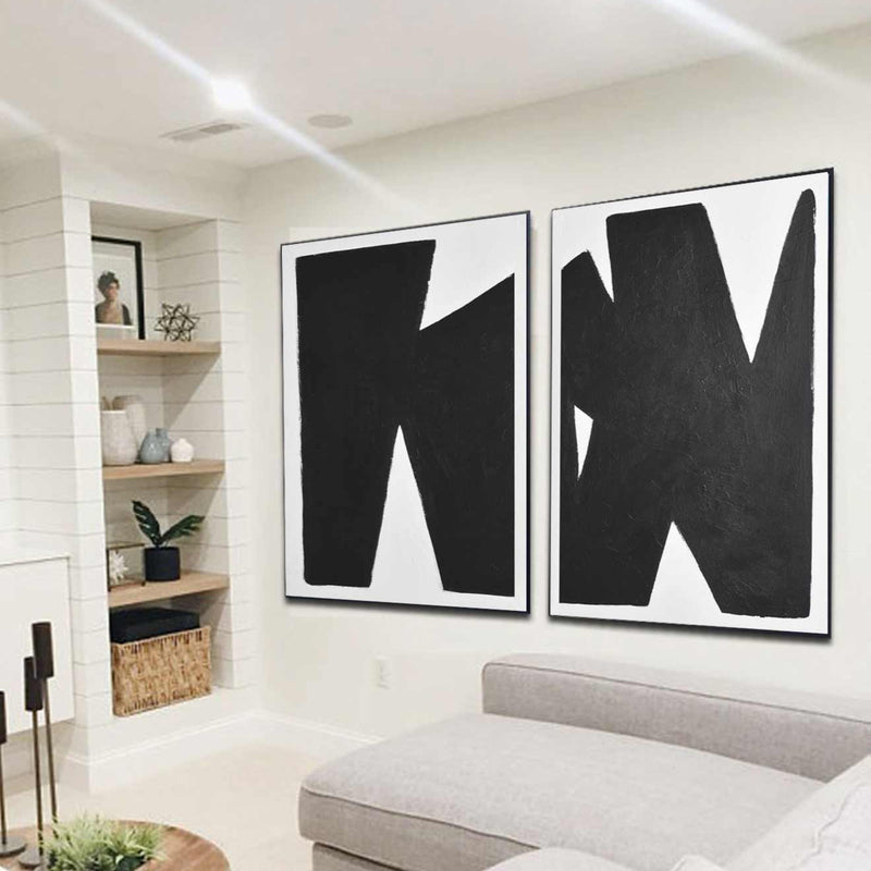 Multi Panel Abstracts On Canvas Black White Modern Art