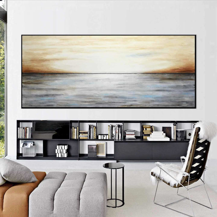 Original Landscape Wide Painting Brown Gray For Dining Room