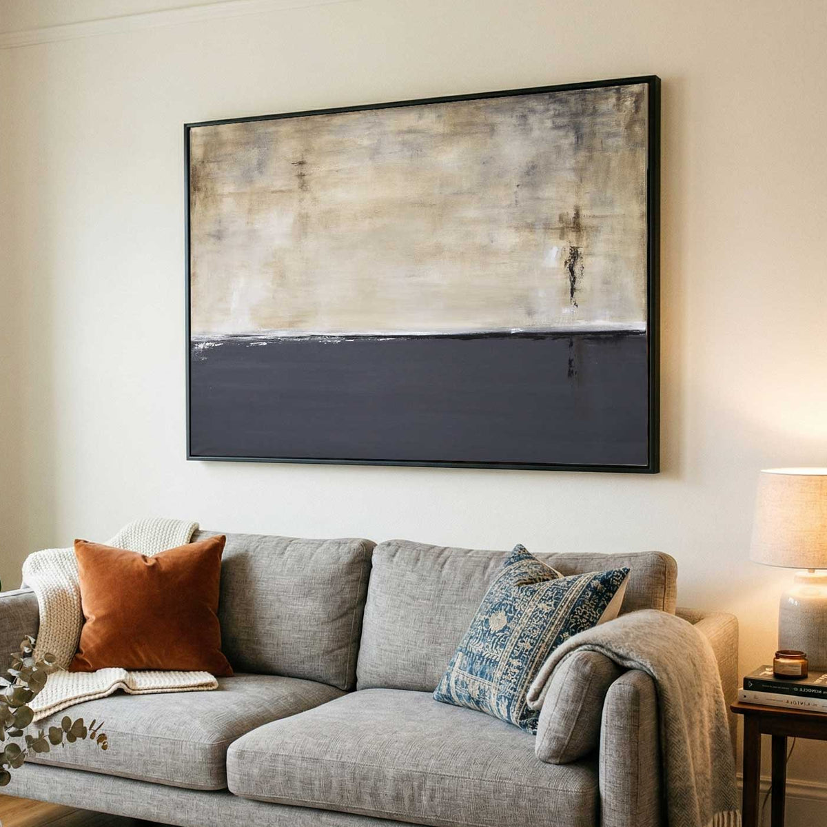 Original Painting Gray Beige Over Couch Quiet Minimal Art