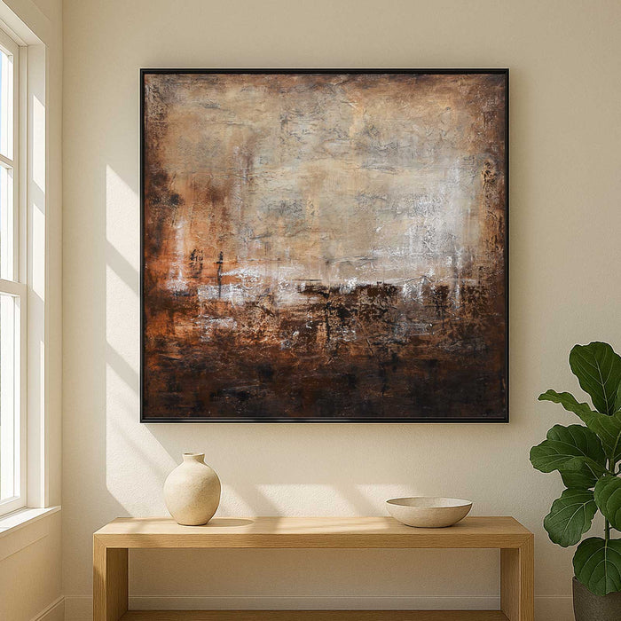 Original Square Brown Wabi Sabi Painting Textured Contemporary Art
