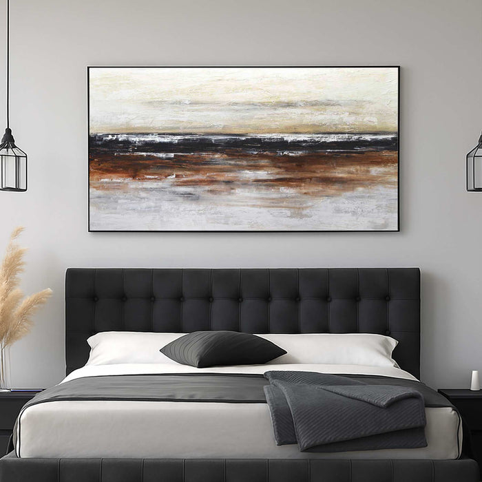 Panorama Painting Textured Canvas Black Line Earth Tones Art