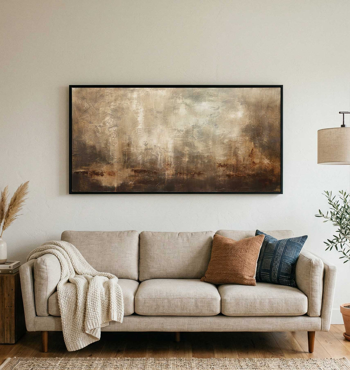 Panoramic Painting Above couch Calming Brown Art Large Framed Art
