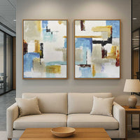Set Of 2 Abstract Paintings Extra Large Wall Art Shapes Geometric