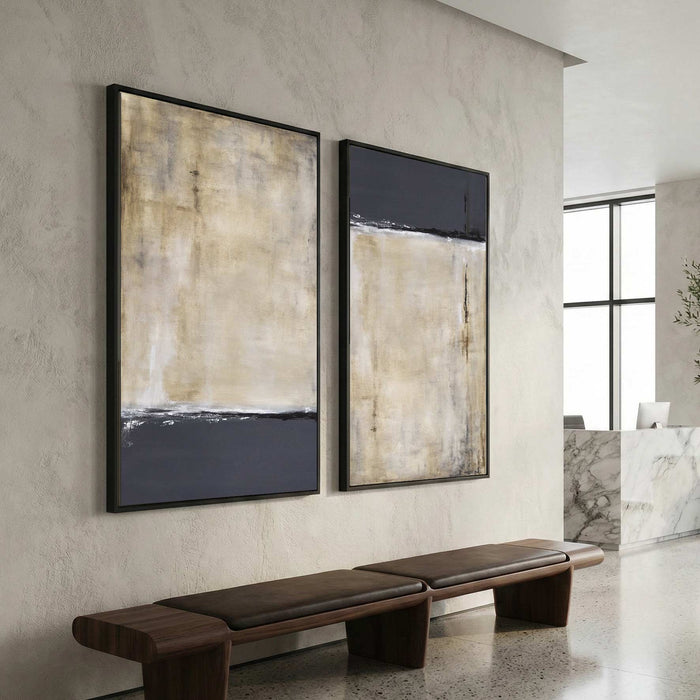 Set Of 2 High End Abstract Paintings Wall Art Gray Beige office lobby