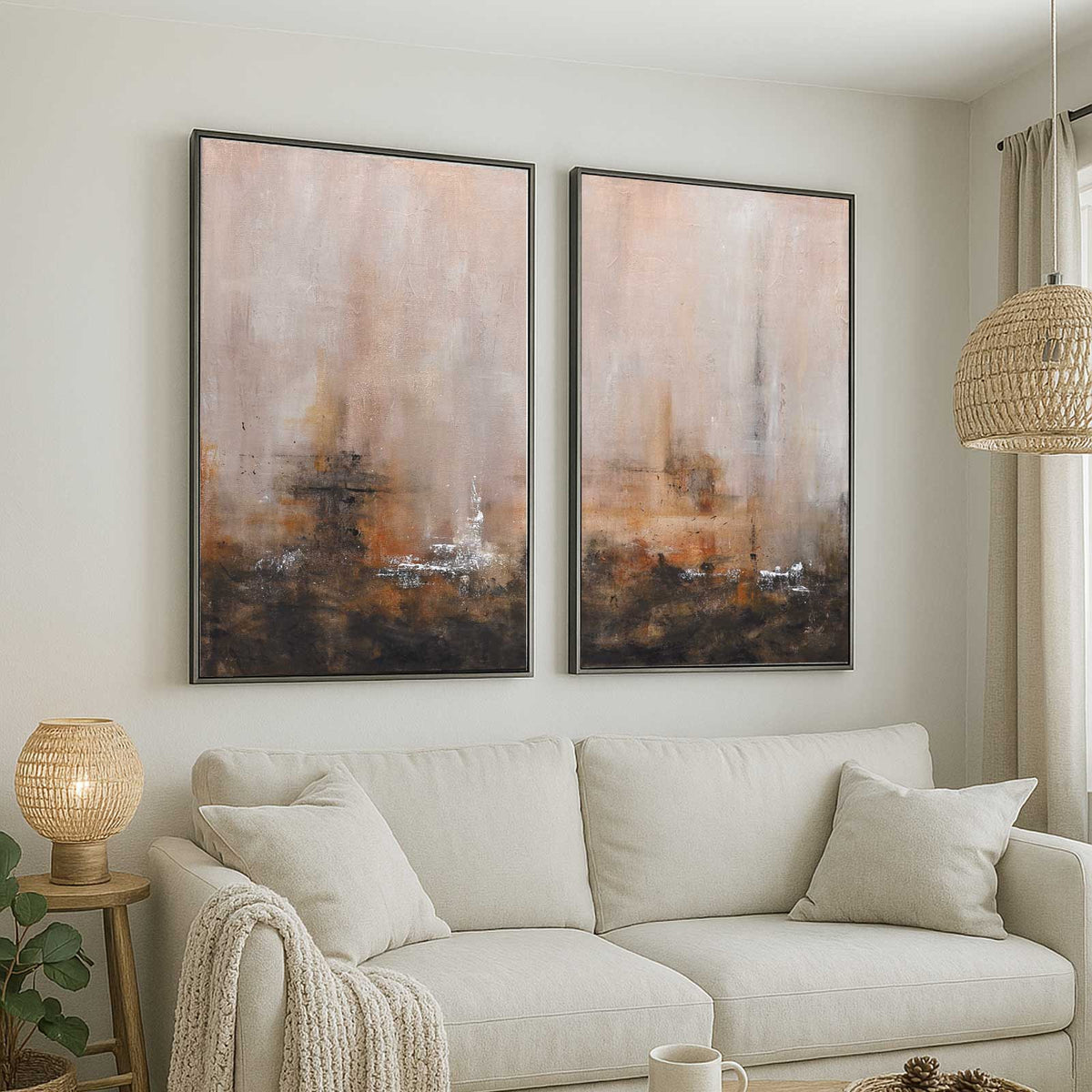 Set Of 2 Paintings Hand Painted Artwork Wabi Sabi Original Diptych