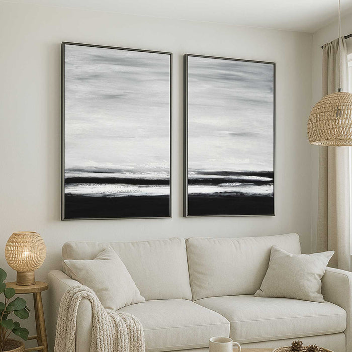 Set Of Two Black And White Paintings Landscape For Living Room
