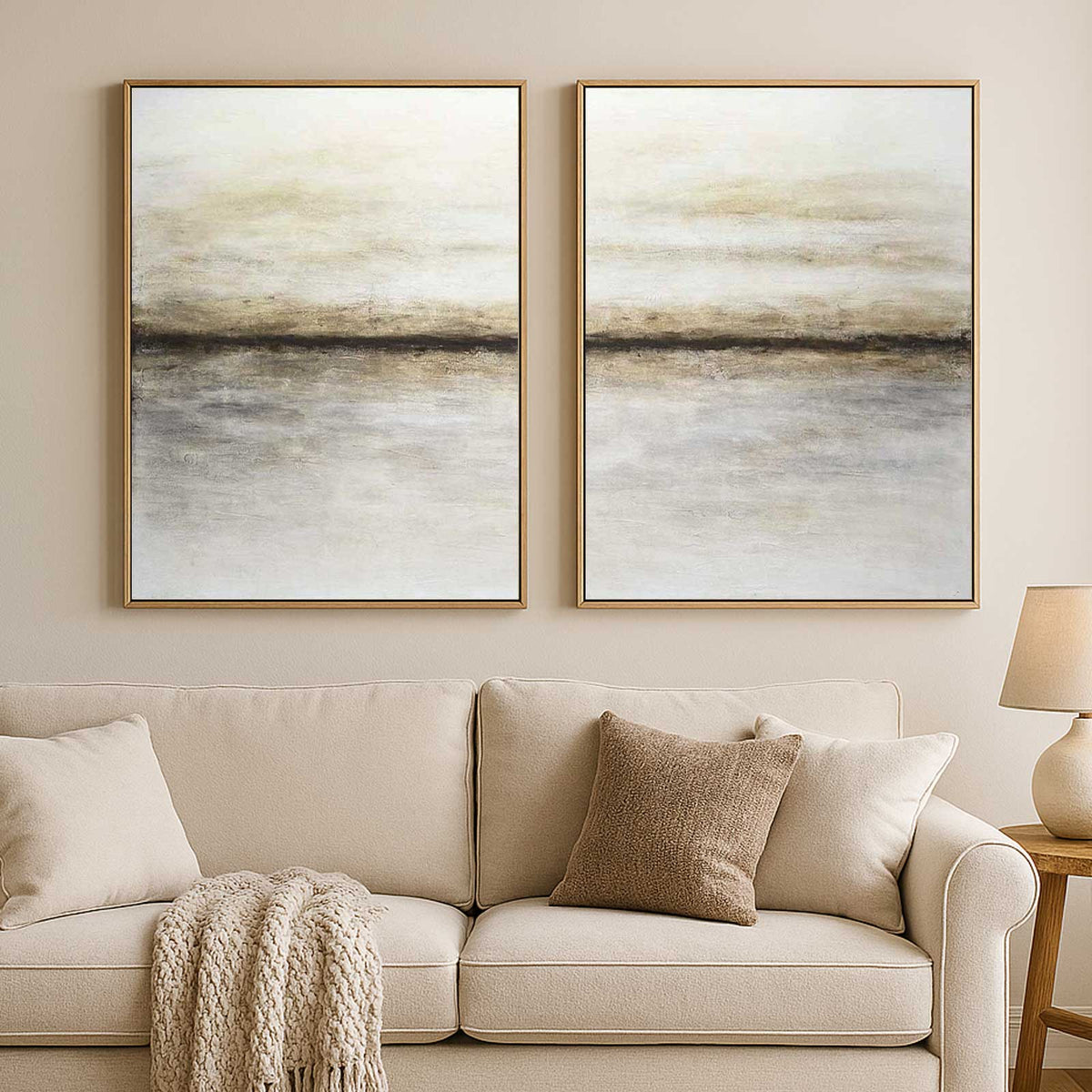 Set Of Two Light Paintings Ready To Hang Neutral Tones Hand Crafted