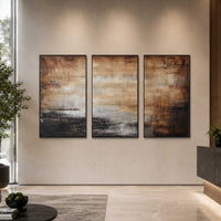 Set of 3 Brown Abstract Landscape Paintings Handmade Art