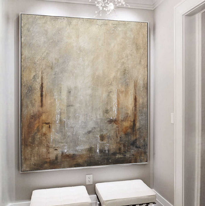 Square Framed Abstract Painting Earth Tones