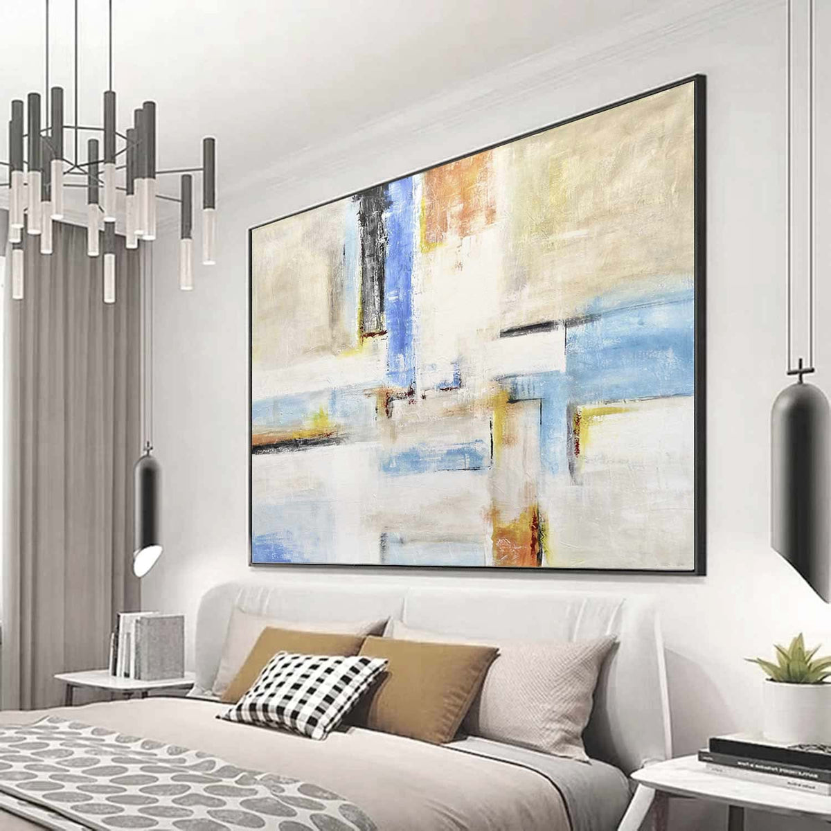 Textured Abstract Expressionist Blocks Art Geometric Hotel Lobby