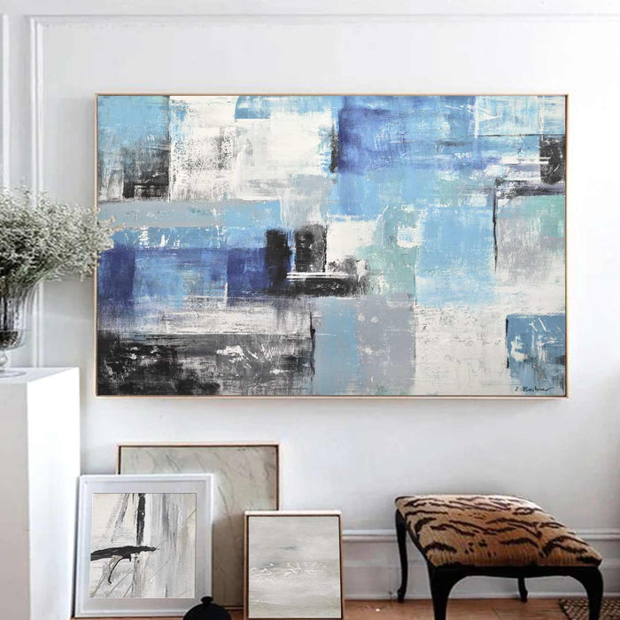 Textured Blue White Abstract Paintings Geometric Hotel Lobby