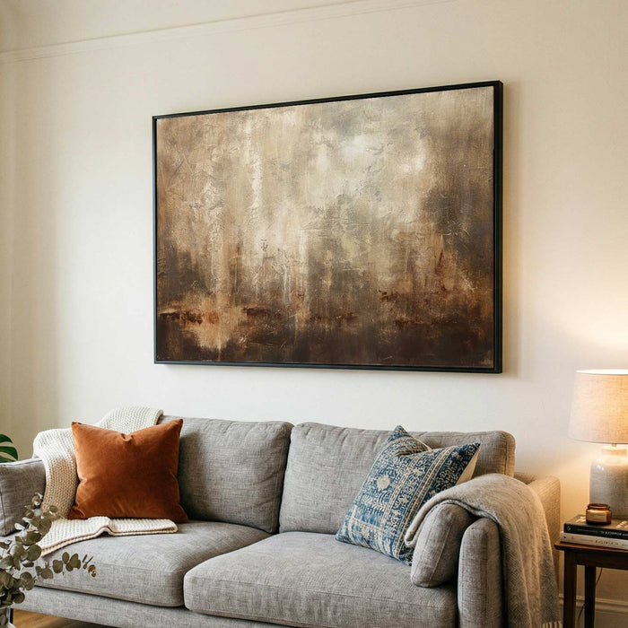 Textured Painting Neutral Colors Framed Artwork Rustic Design