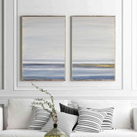 Two Piece Blue Minimal Clean Paintings On Canvas Set Of 2