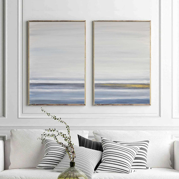 Two Piece Blue Minimal Clean Paintings On Canvas Set Of 2