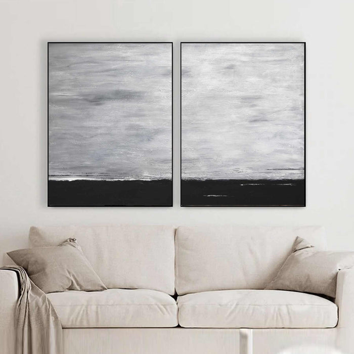 Two Piece Wall Art Paintings Abstract Pair Framed Contemporary