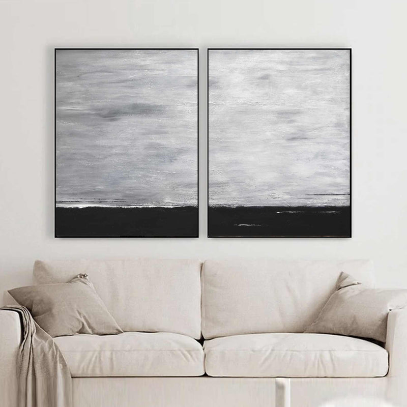 Two Piece Wall Art Paintings Abstract Pair Framed Contemporary
