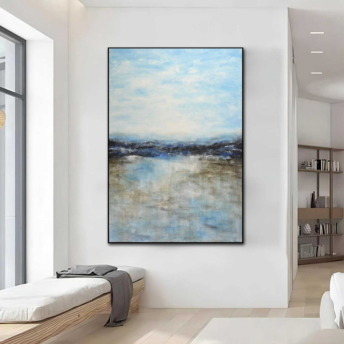 Vertical Frame Painting Blue Brown Art Original Handmade Artwork
