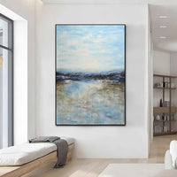 Vertical Frame Painting Blue Brown Art Original Handmade Artwork
