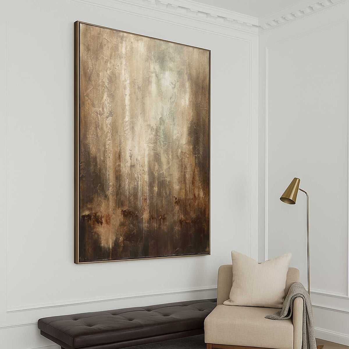 large wabi sabi hallway Calming Artwork Brown Vertical Brown Painting