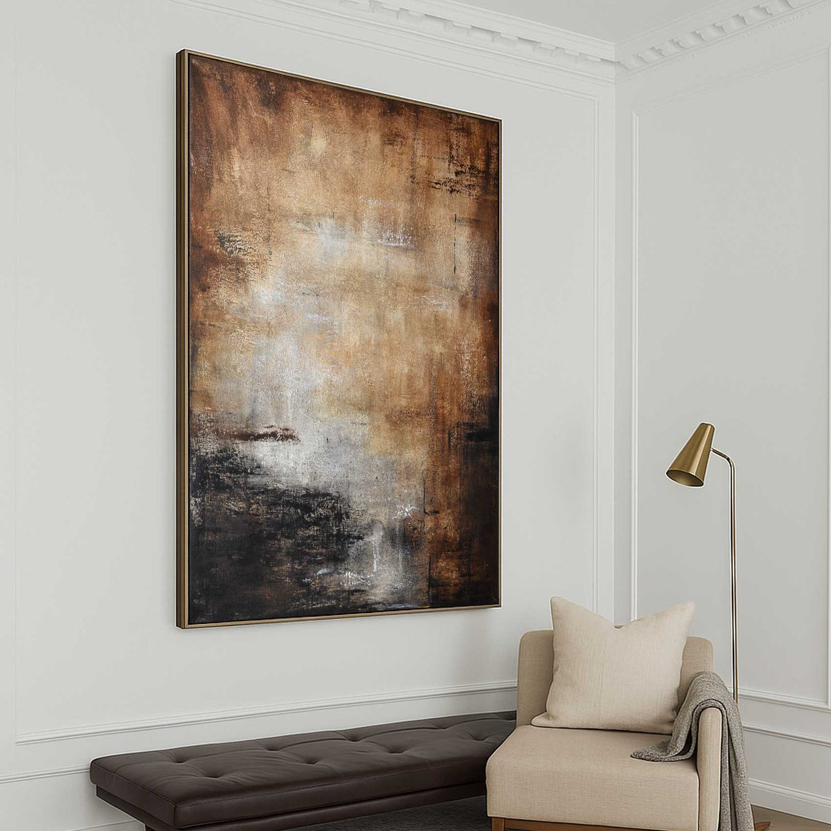 vertical Brown Earth Tones Painting Warm Colors Handmade in USA