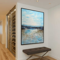 wine cellar art Vertical Frame Painting Blue Brown Art Original Hand Painted Artwork