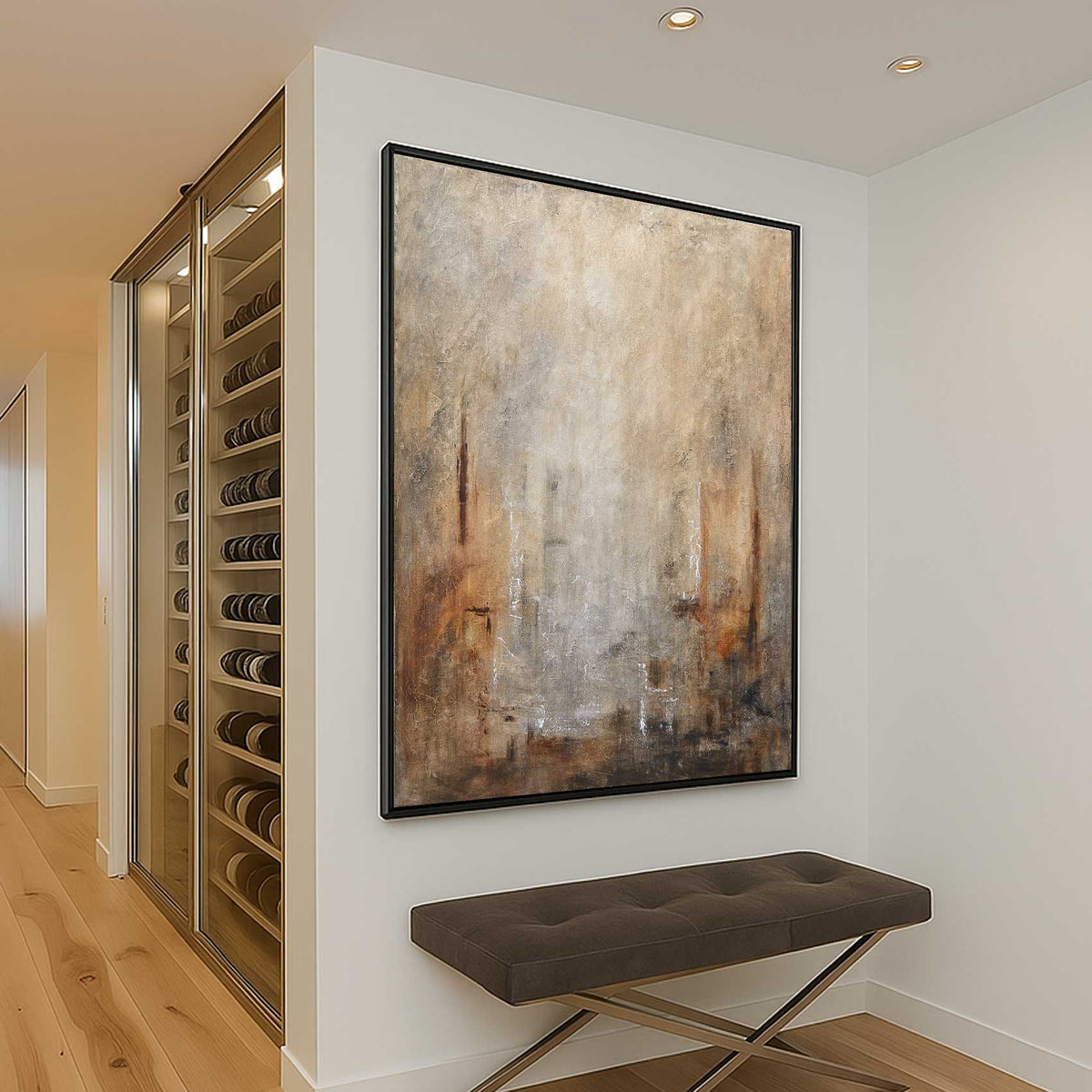 High End Original Brown Large Artwork For Hallway Wine Cellar