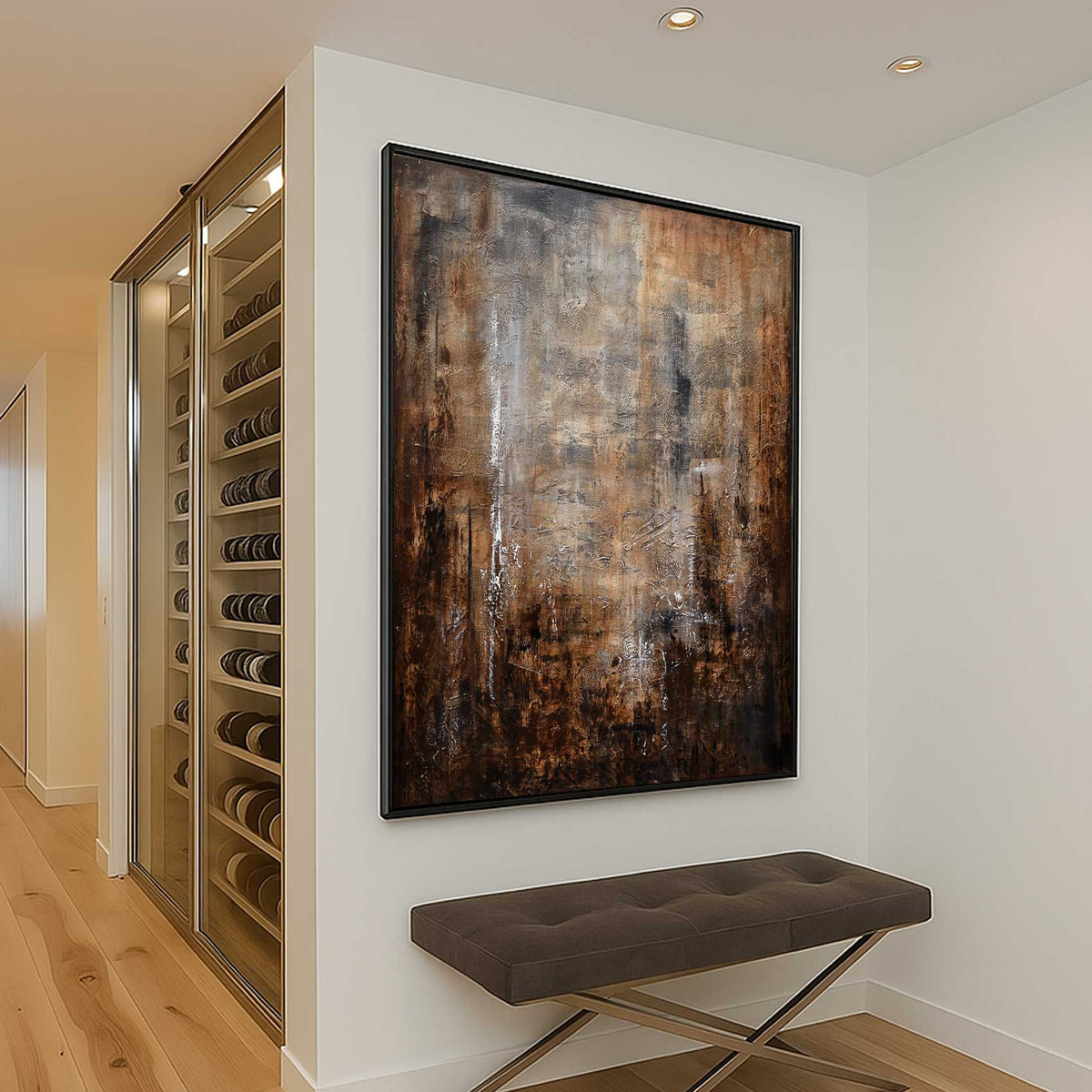 Framed Warm Brown Large Art On Canvas Office Wall Wine Cellar