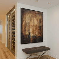 vertical Warm Brown Framed Abstract Painting Hand Painted Large Artwork