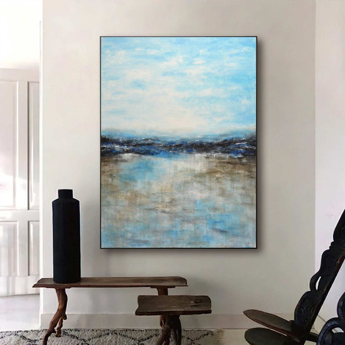 Vertical Frame Painting Blue Brown Art Original Hand Painted Artwork