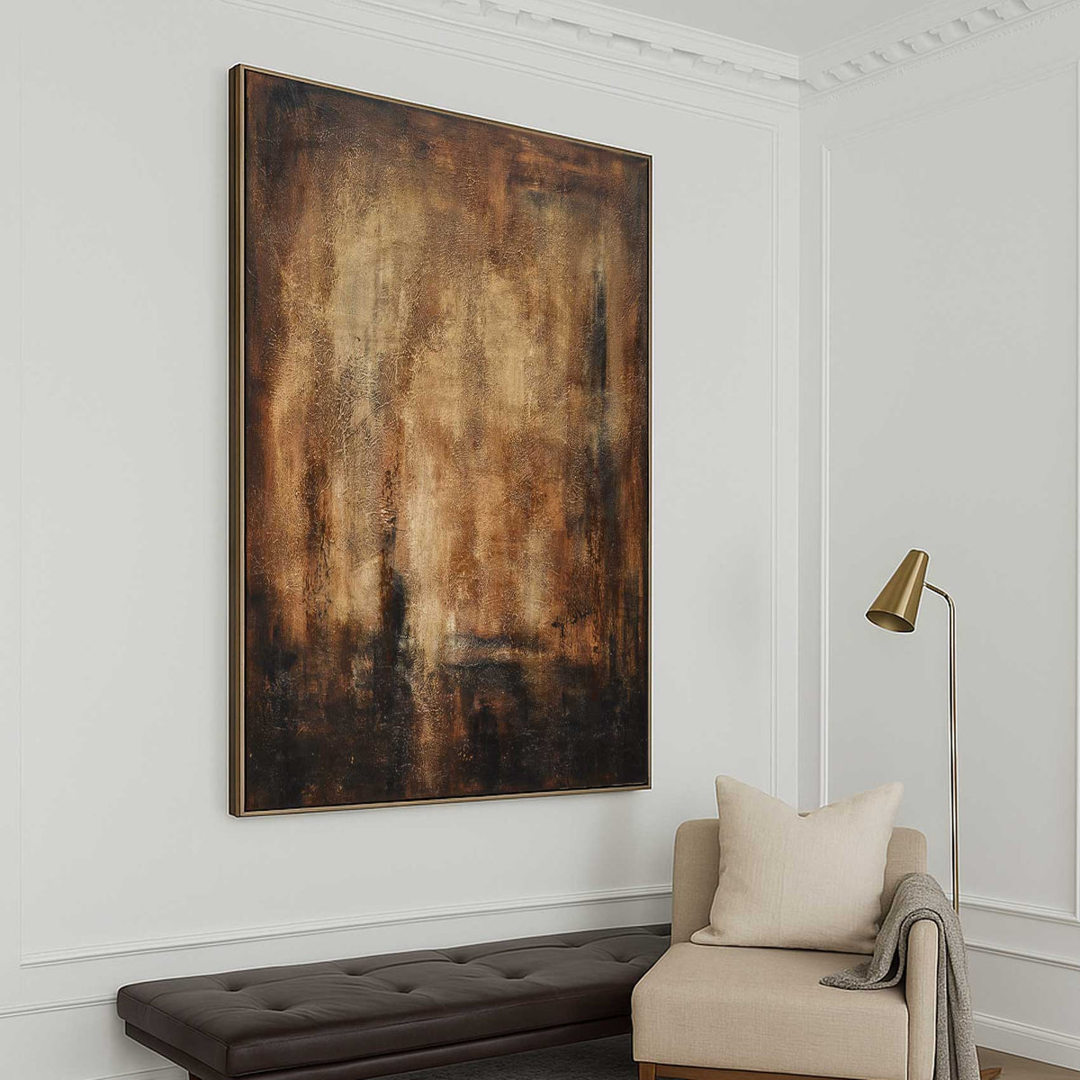 Warm Brown Framed Abstract Painting Hand Painted Large Artwork