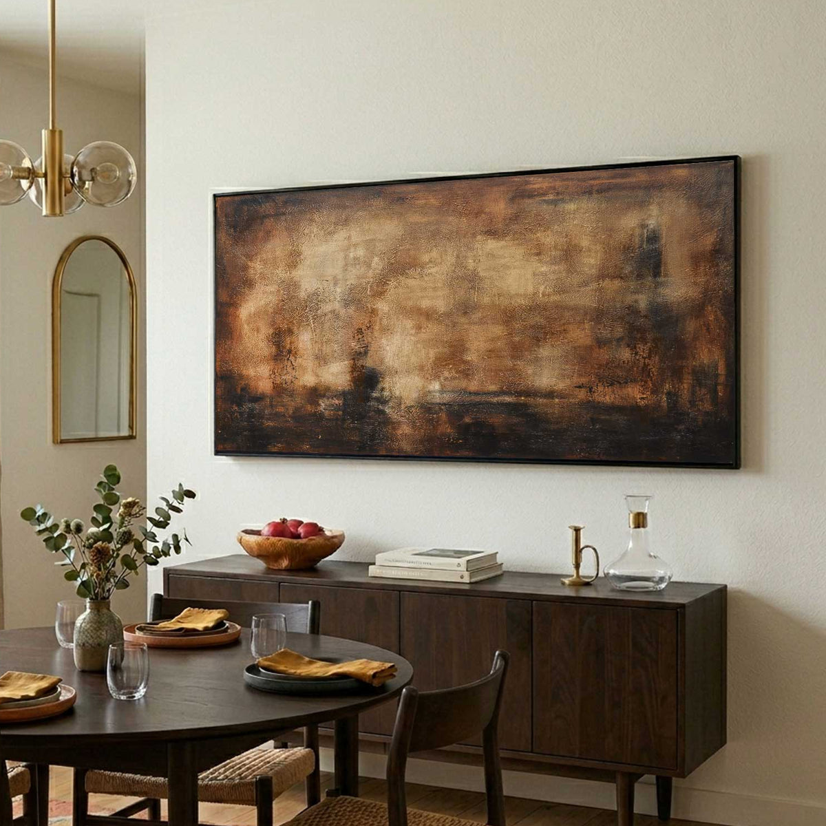 Wide Dark Brown Art On Canvas Large Original Painting dining room