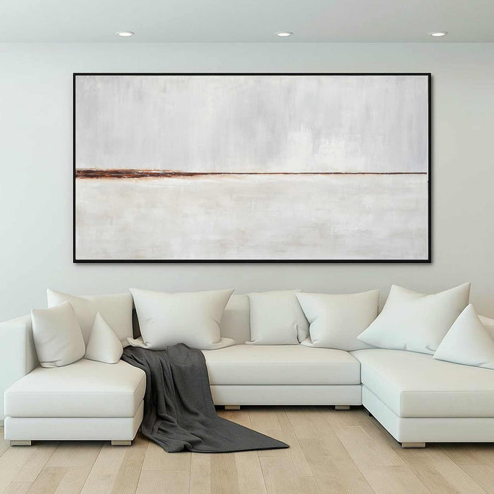 Wide Landscape Painting Beige Art Above Sofa Framed Modern Canvas
