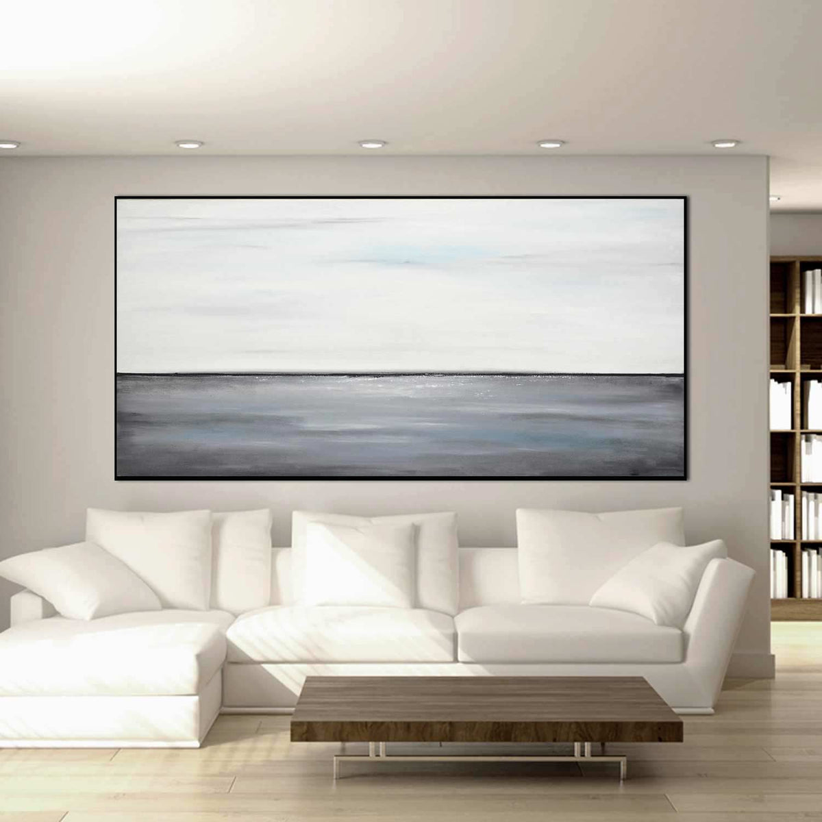 Wide Landscape Painting Original Gray Abstract Art Panoramic