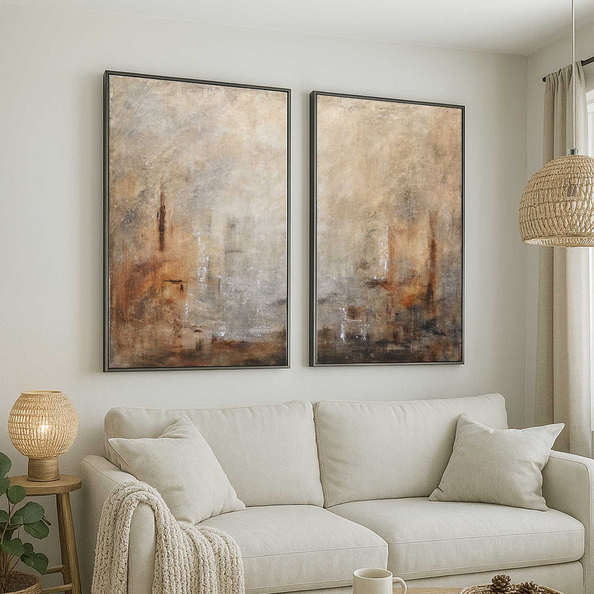 diptych 2 Panel Large Art For Living Room above couch Original Diptych
