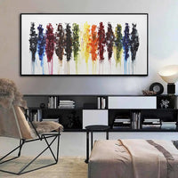 Multi Color Painting Long Art On Wall Yellow Red Green Blue On Canvas living room