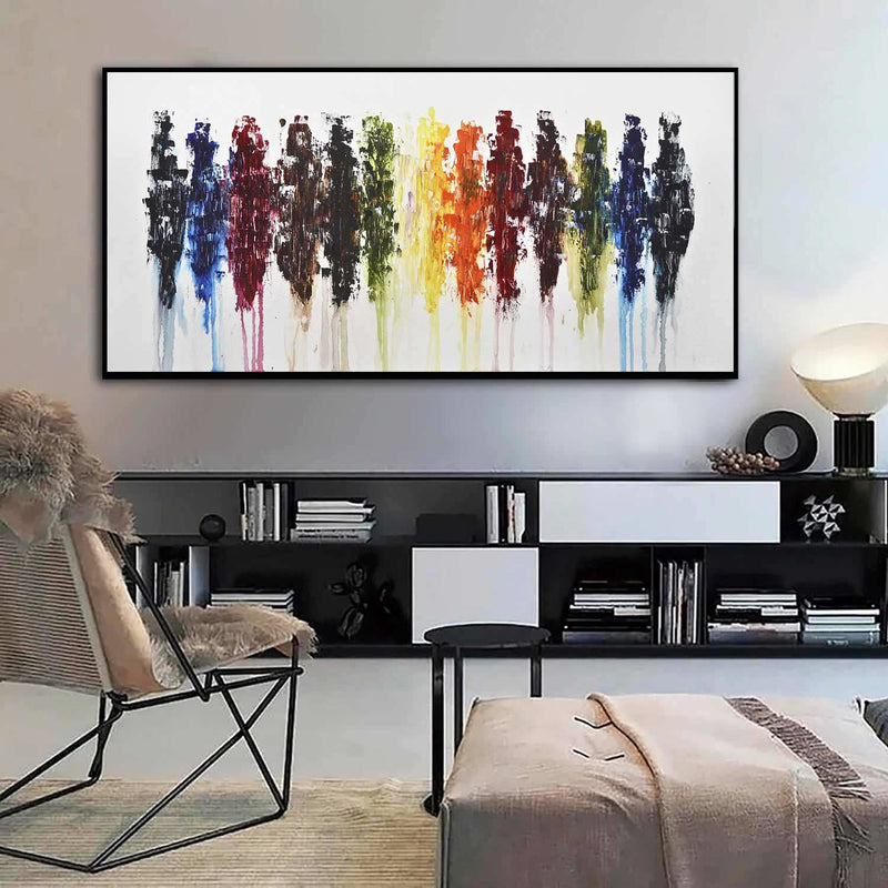 Multi Color Painting Long Art On Wall Yellow Red Green Blue On Canvas living room