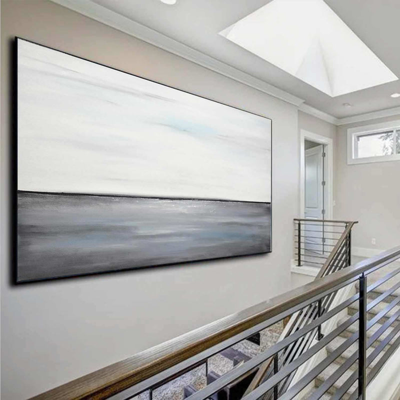 Wide Landscape Painting Original Gray Abstract Art Panoramic staircase
