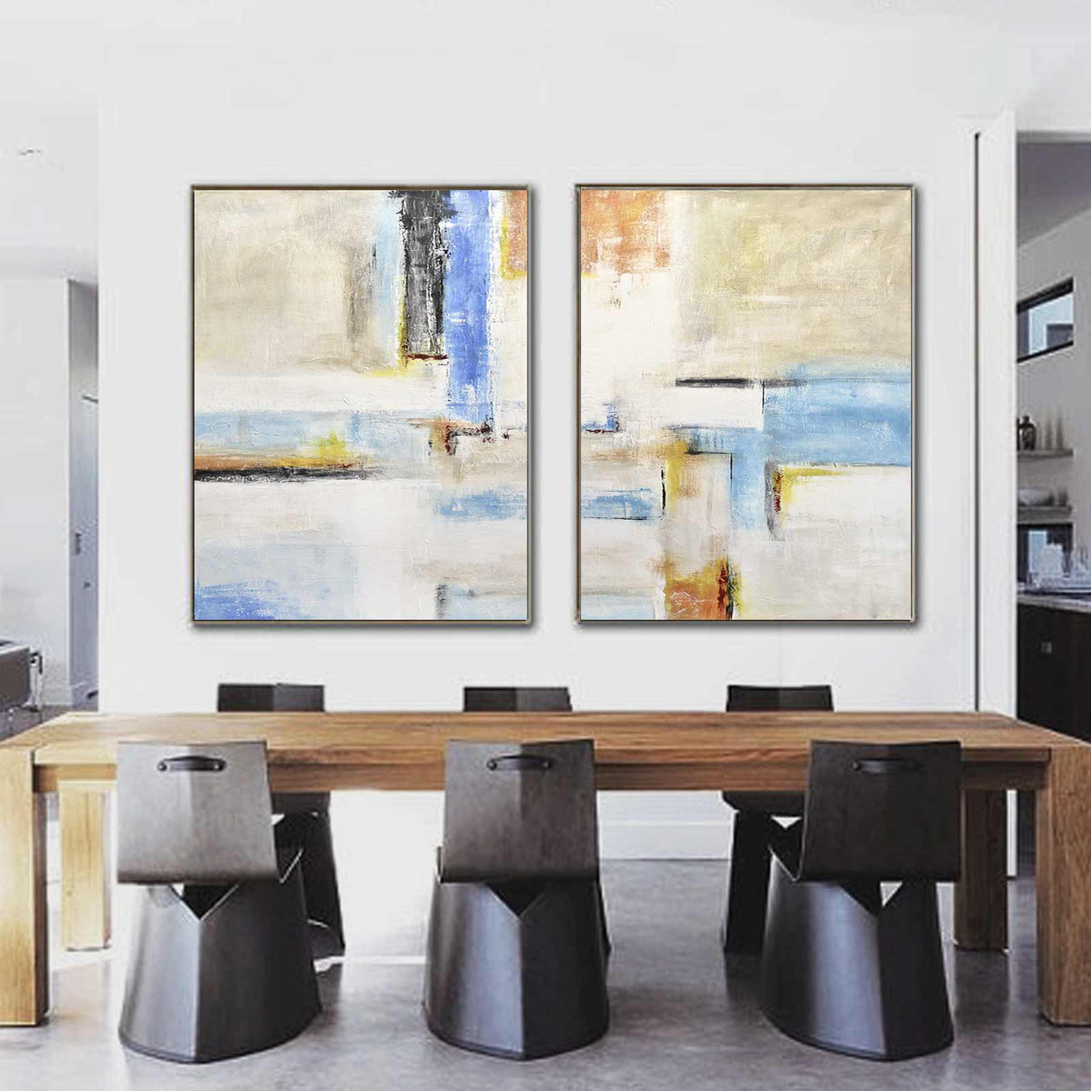Duo Of Paintings Expressionist Abstracts Colorful Art Set Of 2