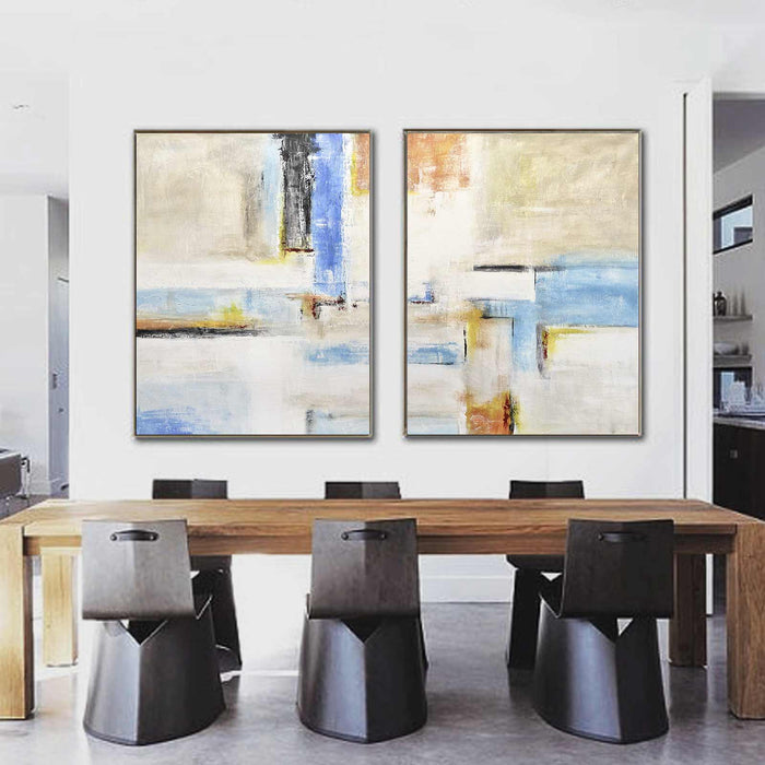 Duo Of Paintings Expressionist Abstracts Colorful Art Set Of 2