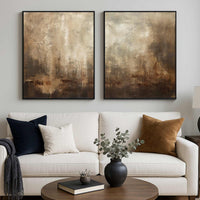 Large Art Brown Abstracts 2 Panels Original Textured Paintings above couch