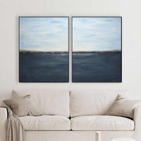 Deep Blue Seascape Art Two Panel Contemporary Abstract
