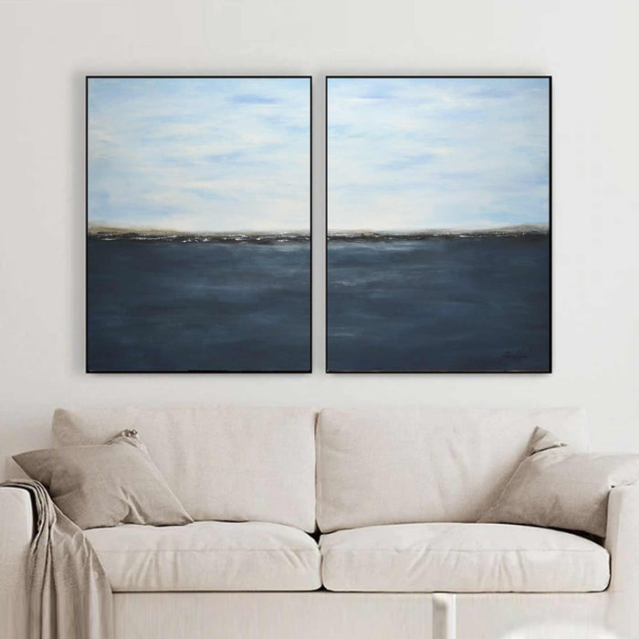 Deep Blue Seascape Art Two Panel Contemporary Abstract