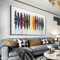 Multi Color Painting Long Art On Wall Yellow Red Green Blue On Canvas above couch