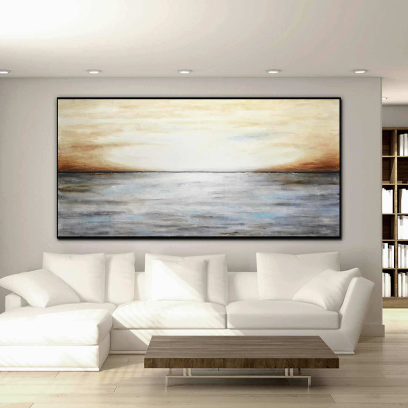 Original Landscape Wide Painting Brown Gray For living room