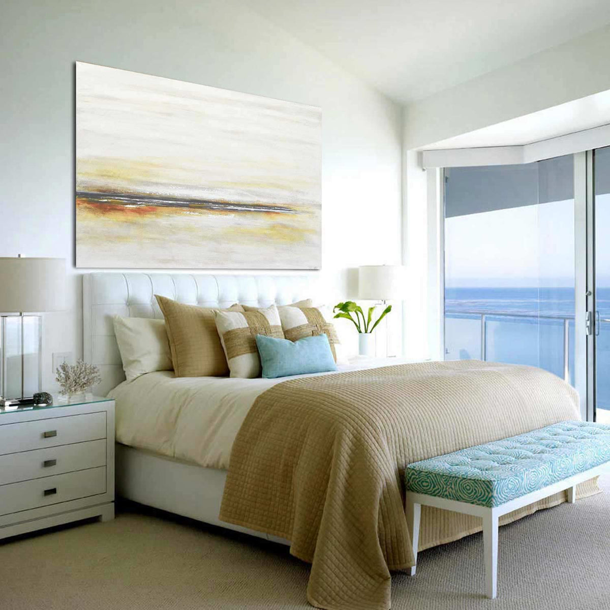 beach painting Light Minimal Beige Landscape Painting For Bedroom Calming Art