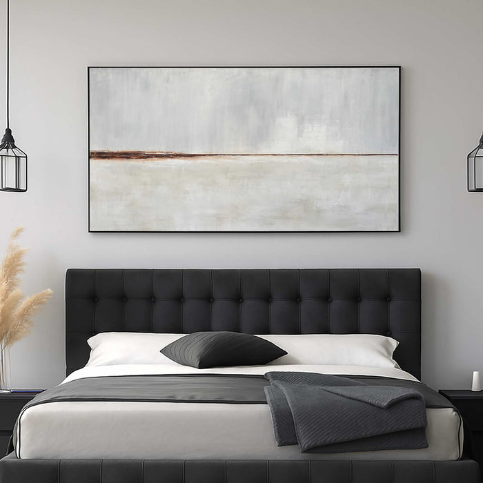 Wide Landscape Painting Beige Art Above bed Framed Modern Canvas