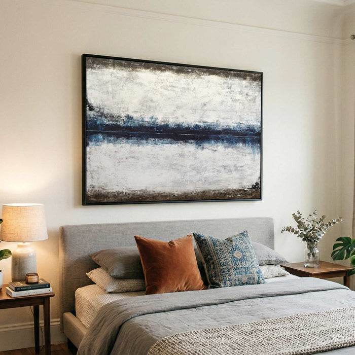 Handmade Art On Canvas Blue Brown Line above bed