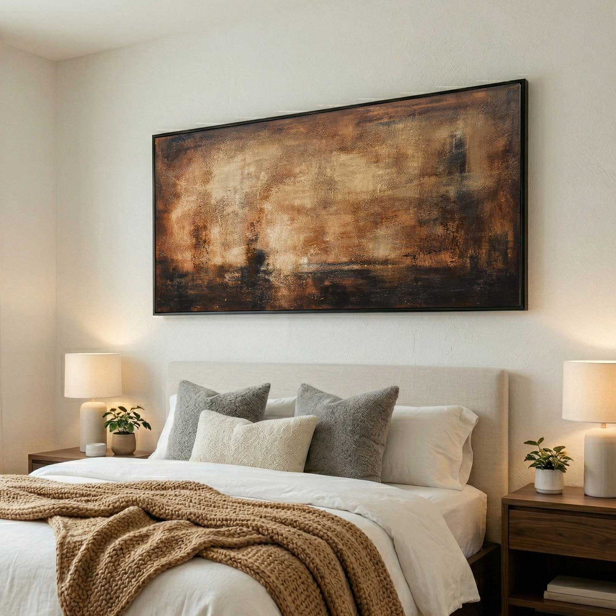bedroom Wide Dark Brown Art On Canvas Large Original Painting