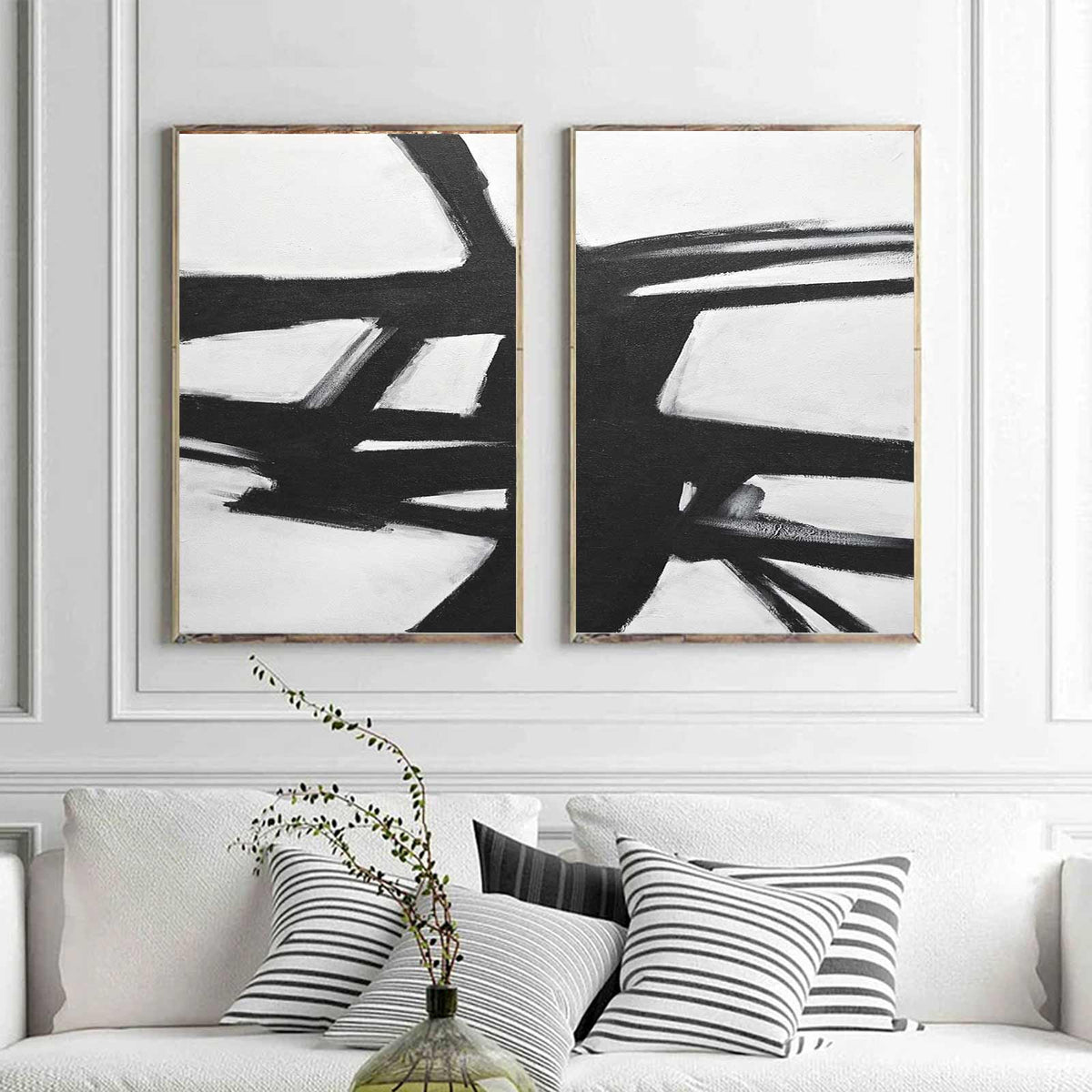 Multi Panel Black White Framed Abstracts On Canvas Expressionist "Next Chapter"