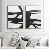 Multi Panel Black White Framed Abstracts On Canvas Expressionist "Next Chapter"